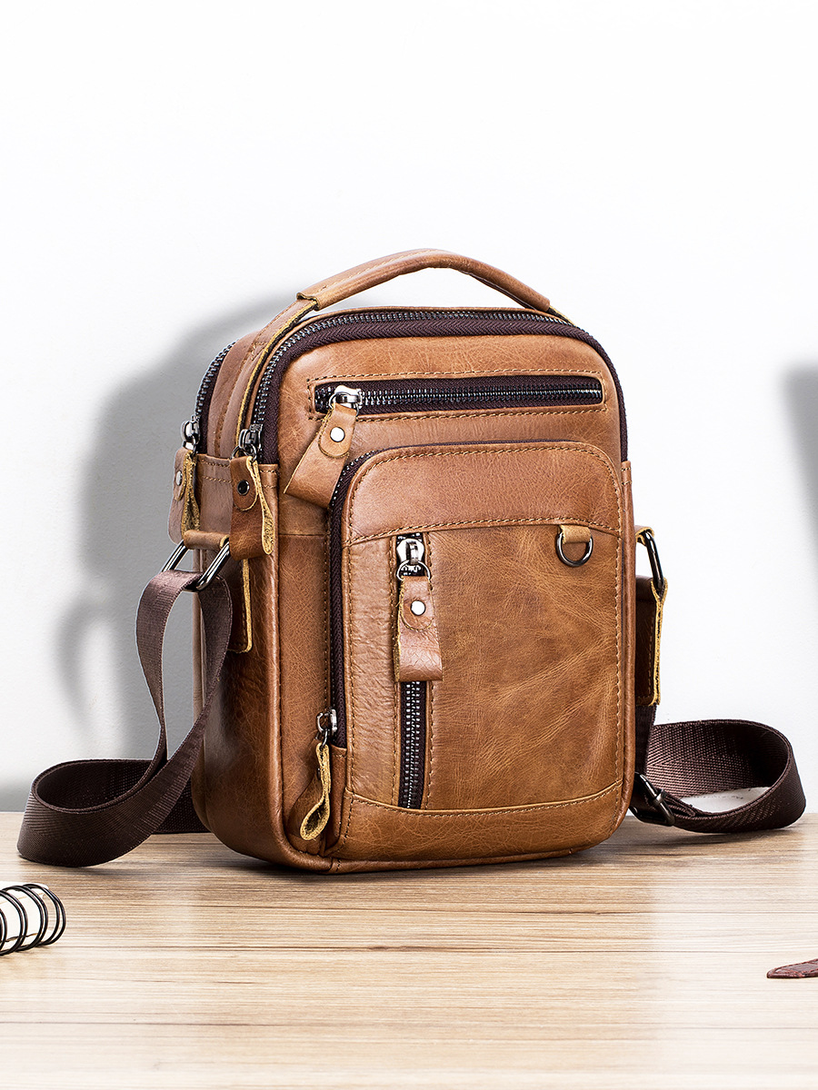 Bolso Bandolera de Piel de Vaca para Hombre, Piel de Vaca de Primera Capa, Multifuncional, para Trabajo