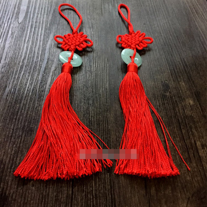 Suministros festivos Fu cubo pequeño colgante nudo chino con línea de jade 5 6 placa flocado colgante chino rojo pequeño Cordón de borla