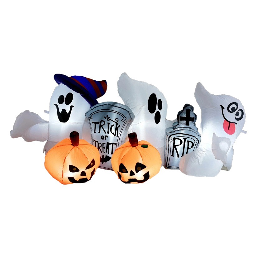 Halloween inflable blanco fantasma lápida de calabaza cabeza modelo inflable 1,8 m luminoso modelo inflable escena de Halloween accesorios de decoración