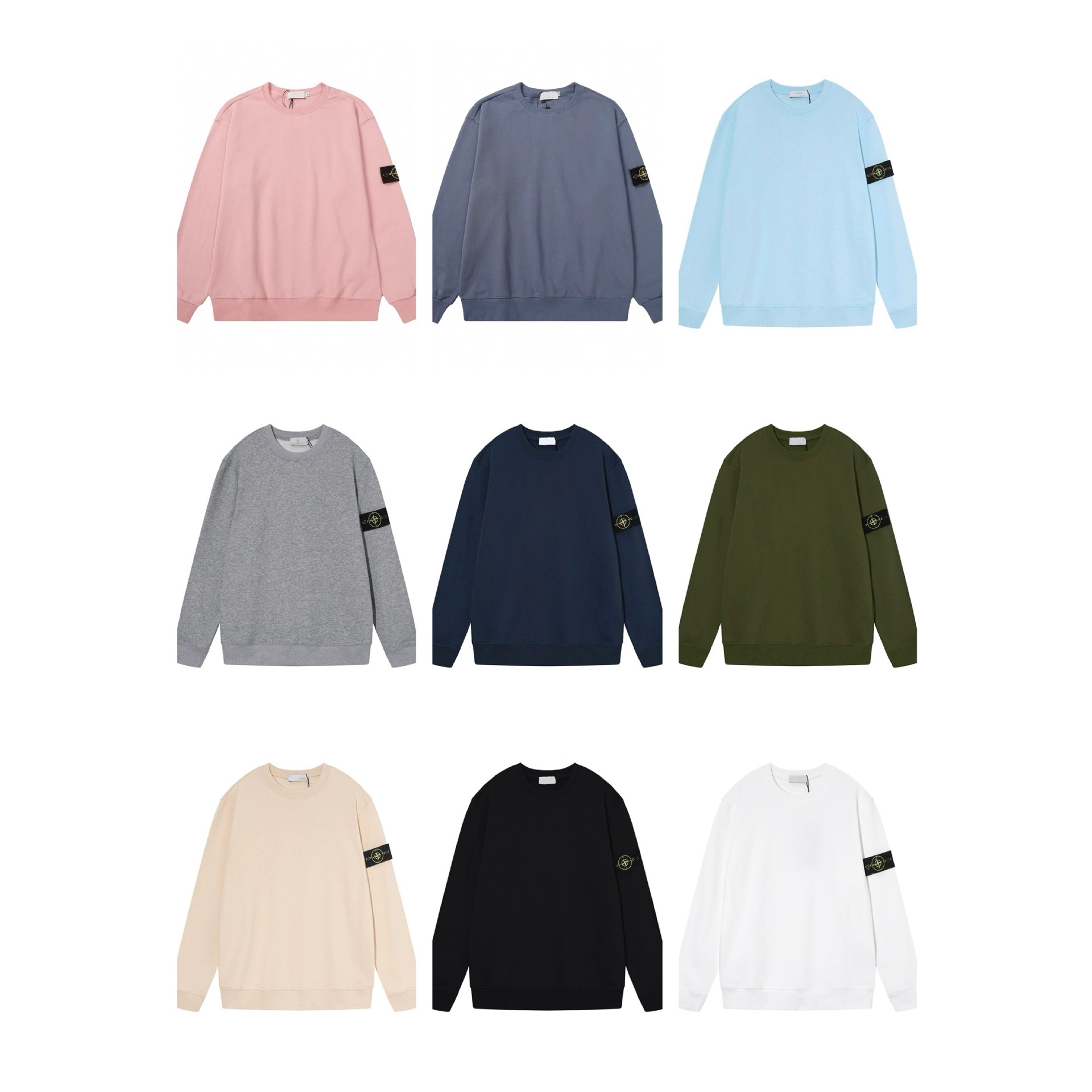 Stone Solid Color Round Neck Stone-Style Cross Star Long-Sleeve Sweatshirt for Men and Women, Factory-Made, Loose Fit, Non-Hooded