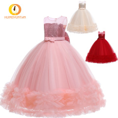 批發2024歐美新款女童禮服公主裙蓬蓬婚紗緞布網紗走秀生日晚禮服