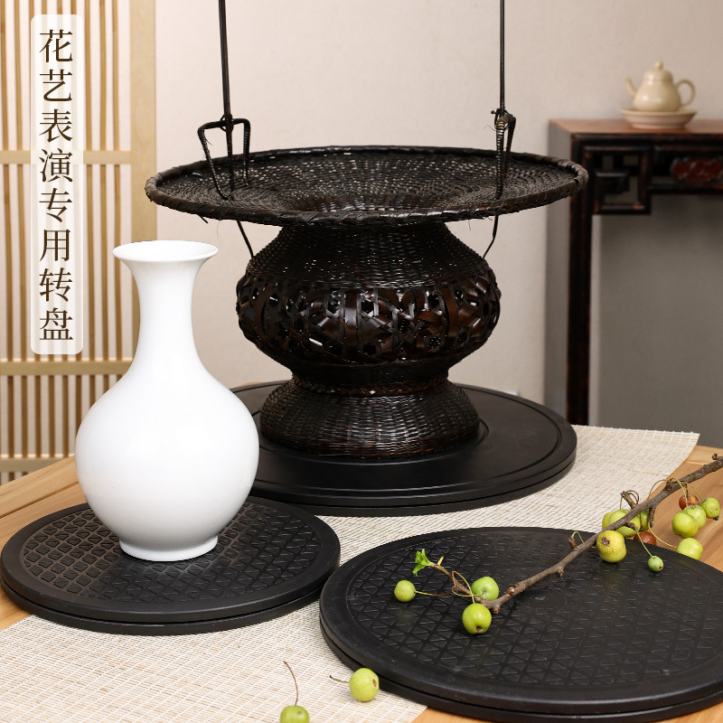 Large turntable with plastic base, Chinese flower arrangement vessel, Japanese ikebana flower tray, rotatable plastic base auxiliary tool