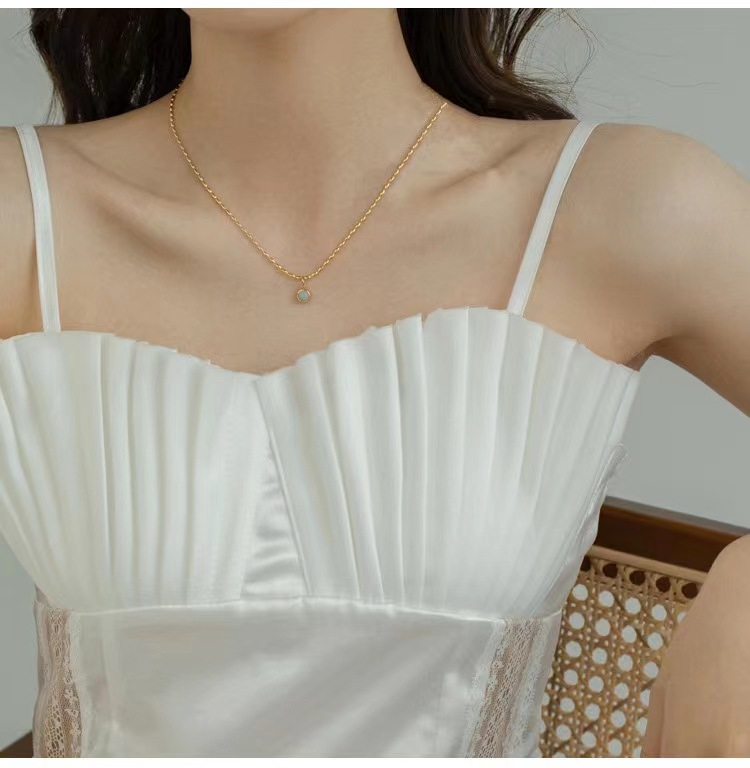 Cute Round Dots Titanium Steel Plating Zircon Pendant Necklace 1 Piece