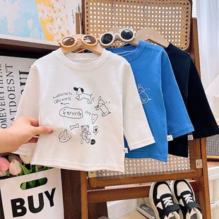 Children's Spring and Autumn Cotton Long-sleeved T-shirt New Children's Class A Outer Wear Base Men's and Women's Treasure Cartoon Printed All-match Korean Style