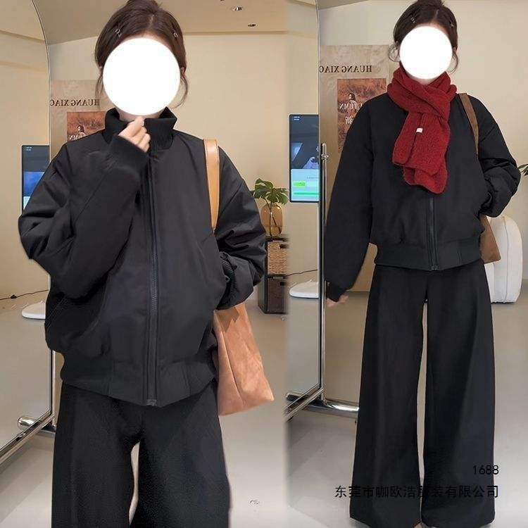 Korean-style loose-fitting American retro quilted thick short stand-up collar cotton jacket for students and petite individuals Korean-style loose-fitting American retro quilted thick short stand-up collar cotton jacket for students and petite individuals