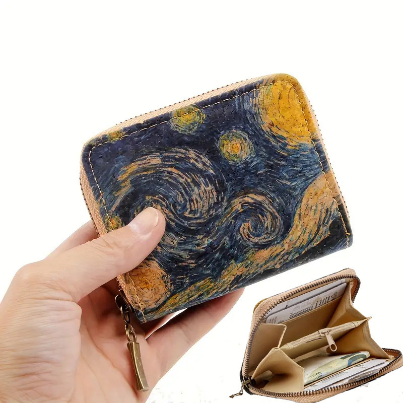 Cross-Border Temu Shein Van Gogh Oil Painting Women's Cork Wallet Fashion Coin Mini Zipper Cork Bag Cross-Border Temu Shein Van Gogh Oil Painting Women's Cork Wallet Fashion Coin Mini Zipper Cork Bag
