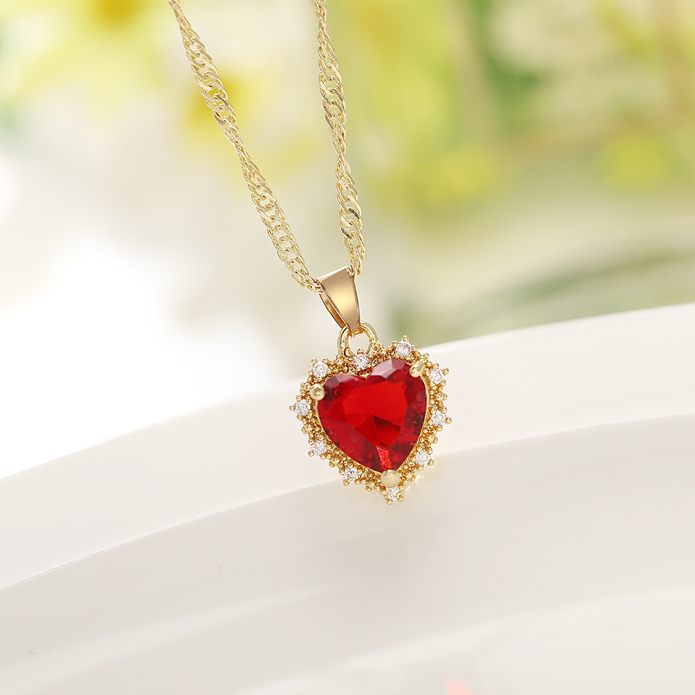Fashion heart-shaped crystal zircon single-layer multi-color alloy necklace