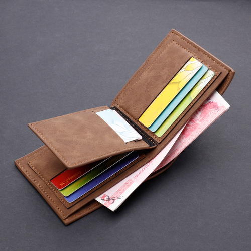 Men's wallet short wallet leather wallet with multiple card slots for driver's license retro one piece wholesale dollar clip