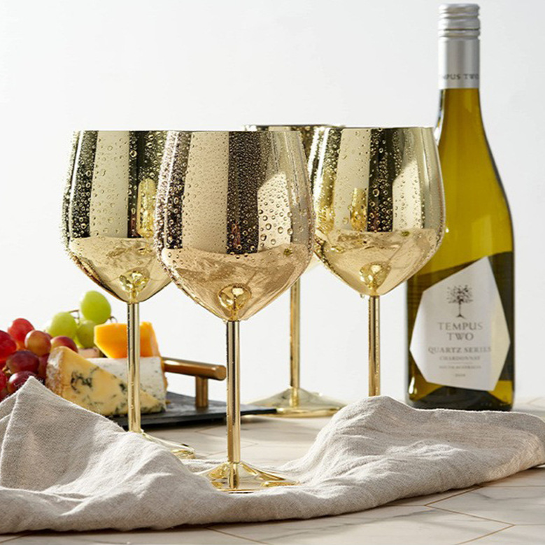 Tazas de vino transfronterizas de vino de alto pie tazas de champán de acero inoxidable europeas tazas de vino al por mayor cócteles retro lujosos