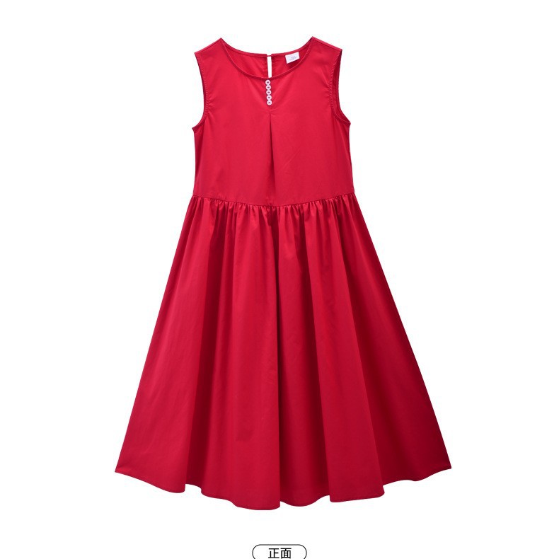 Vestido de chaleco de princesa sin mangas rojo retro francés para niñas verano nuevo estilo niña cintura delgada falda de longitud media