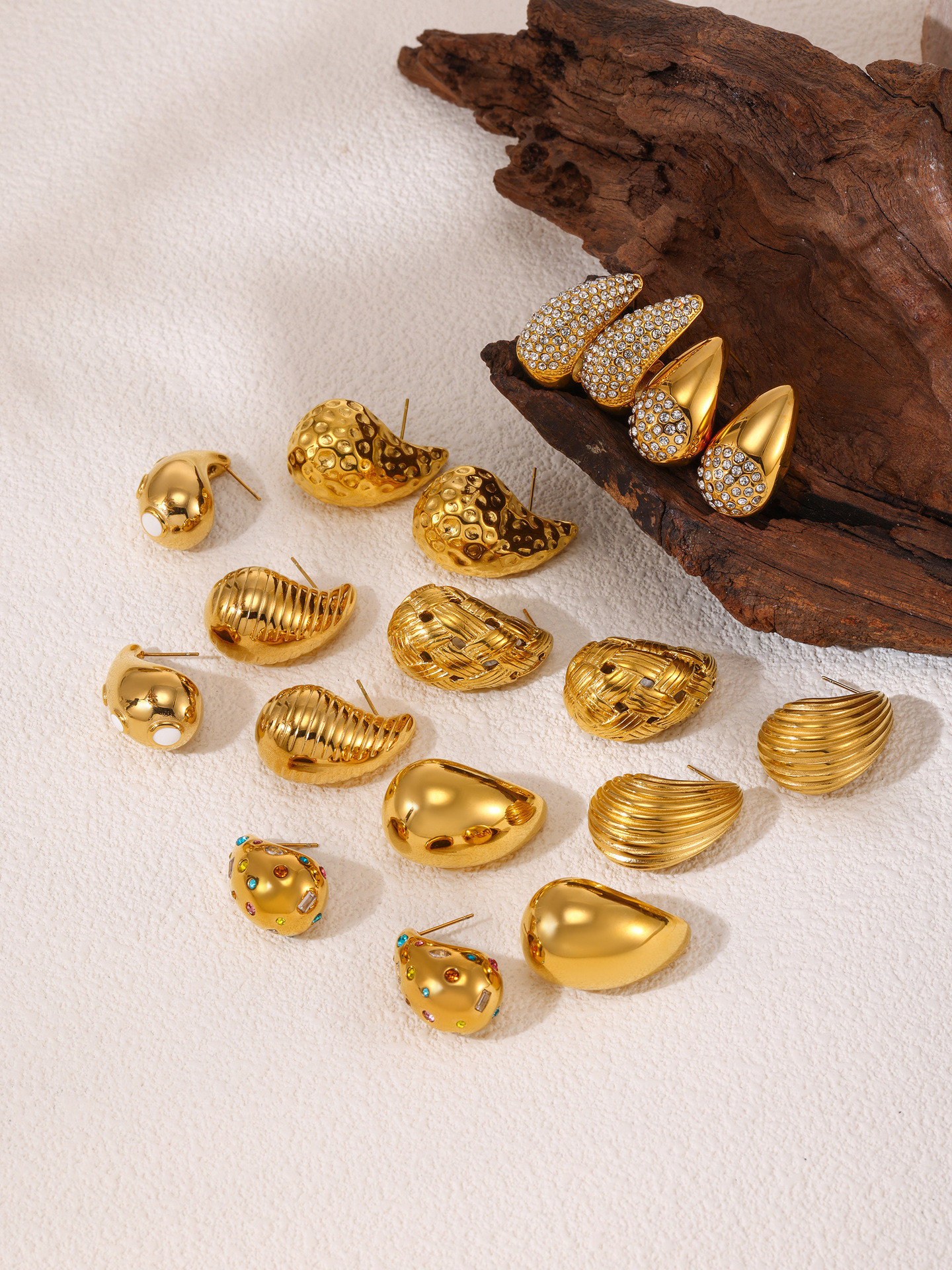 Quadratische, tropfenförmige Ohrringe mit Zirkonia-Besatz, Damen-Ohrringe aus Edelstahl PVD-Beschichtung_voghion.com