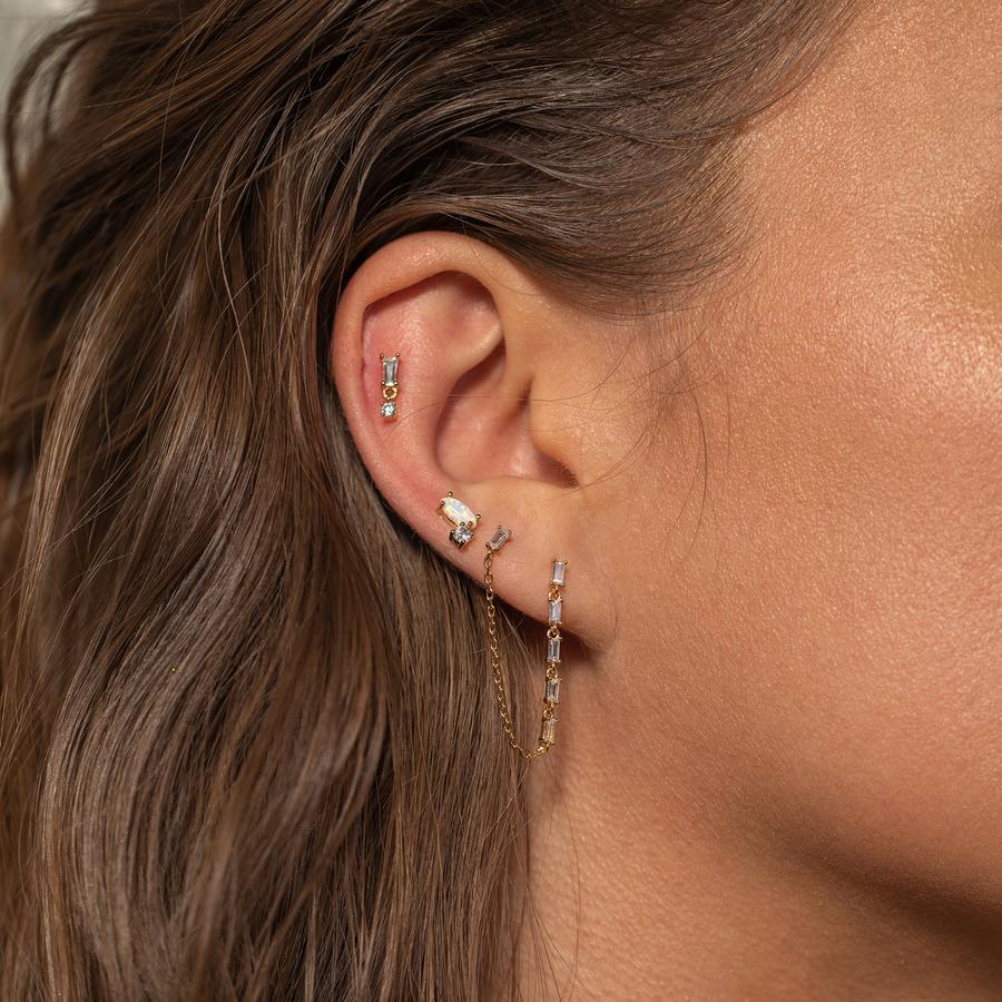 Fashion rod ear copper bone geometric rectangular cubic zircon jewelry