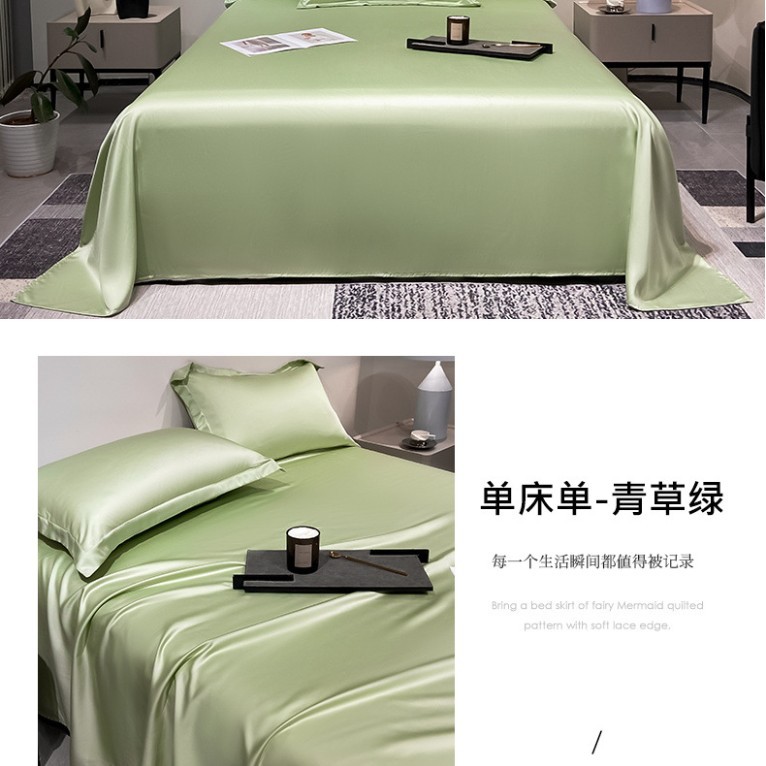 Sábanas de verano de seda de una sola pieza de color sólido dormitorio doble individual seda de hielo funda de edredón desnuda funda de almohada de edredón de tres piezas