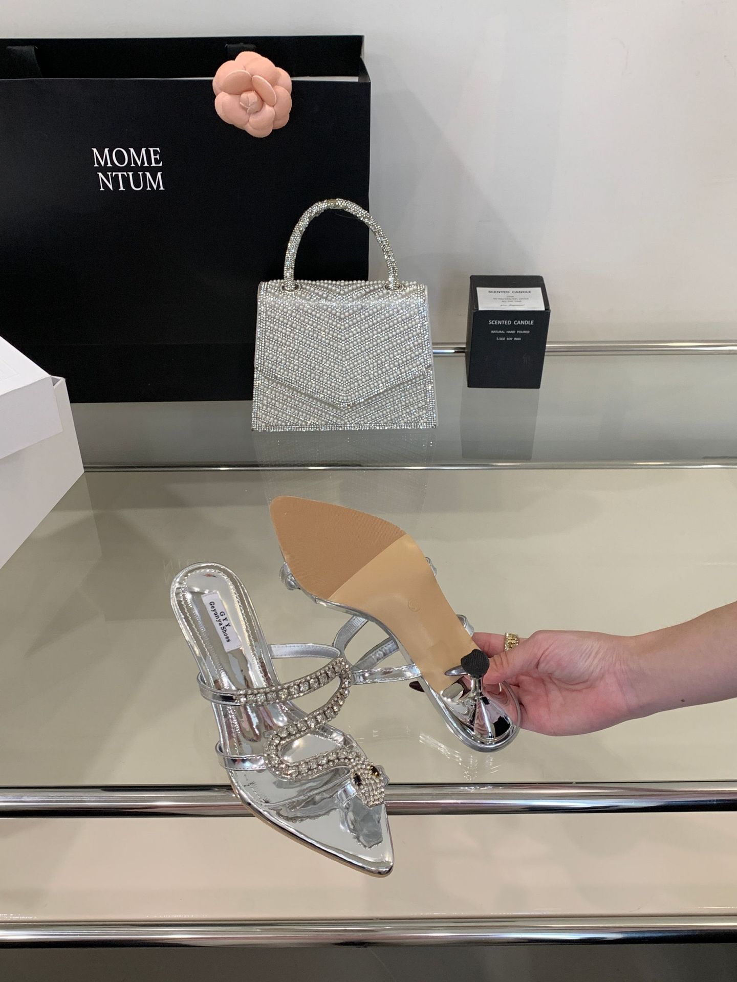 Stiletto Heels Rhinestone Silver Sandals For Women Open Toe_voghion.com