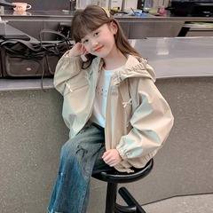 女童秋装外套2025新款儿童洋气女孩春秋季连帽蝴蝶结韩范夹克上衣