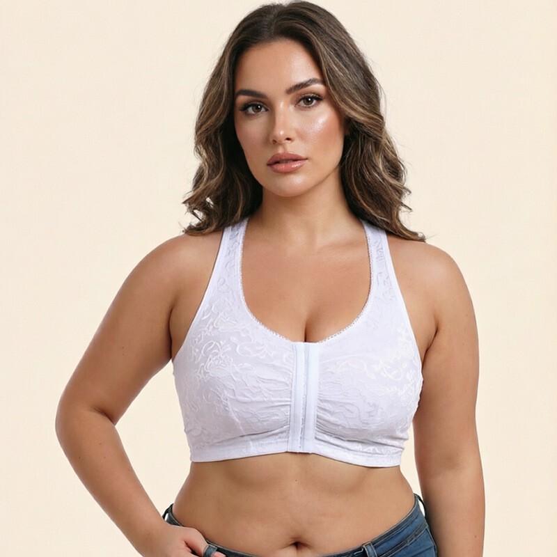 Large Size Wireless Ultra-Thin Lace Bra Vest, Comfortable Sleepwear for Women, Front Closure, Gathering Effect, Breathable, Skin-Friendly Large Size Wireless Ultra-Thin Lace Bra Vest, Comfortable Sleepwear for Women, Front Closure, Gathering Effect, Breathable, Skin-Friendly