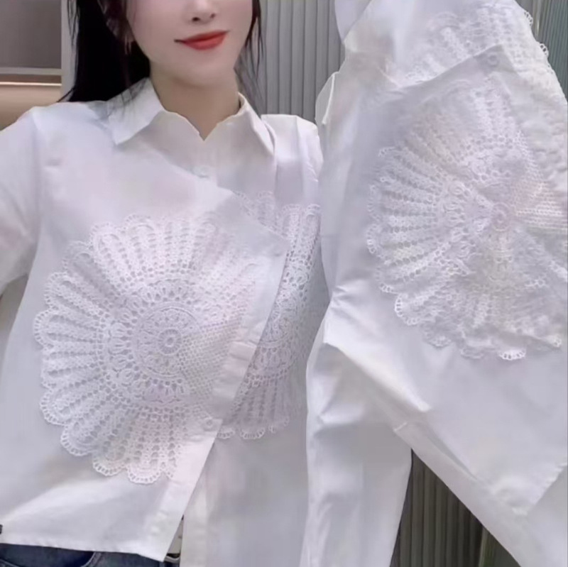 Irregular Design Sense Shirt Women's 2025 Spring New Fashion Foreign Elegant Age-reducing Lace Stitching Shirt Top