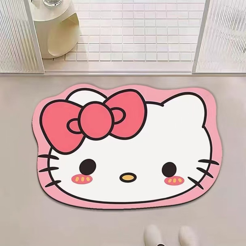 可爱复古kitty硅藻泥地垫浴室洗漱间吸水防滑地垫入户玄关装饰垫|undefined