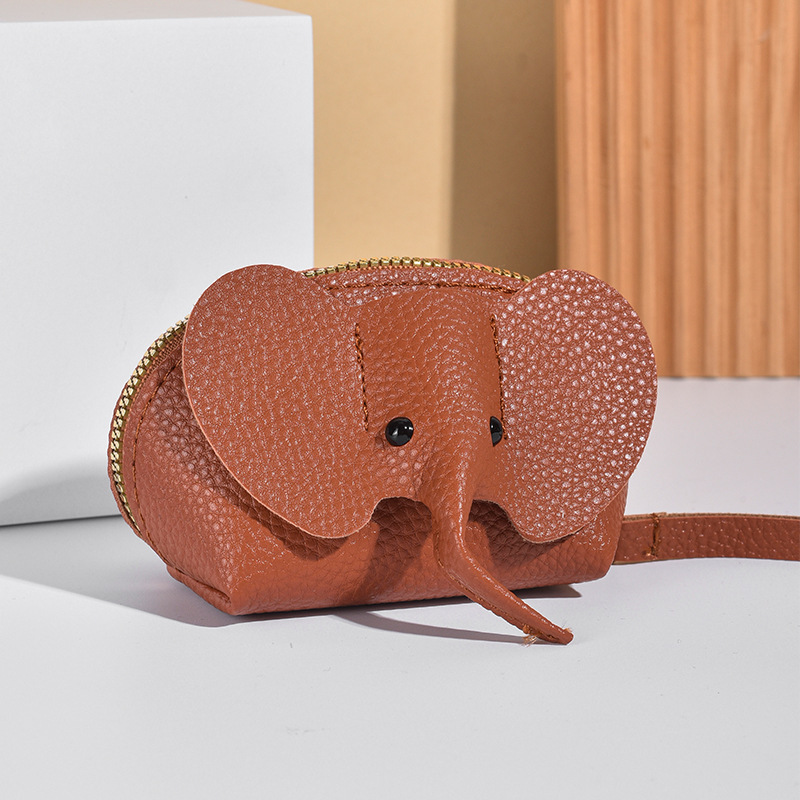Nuevo bolso colgante bolso clave de las mujeres bolso de la tarjeta creativa de cuero elefante monedero cremallera giro a mano lápiz labial bolsa de almacenamiento