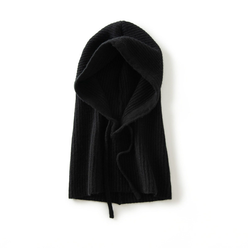 Mũ len cashmere kèm khăn quàng cổ liền khối nữ dệt kim giữ ấm tai mùa thu đông — Màu cà phê hoa, Màu cà phê đỏ, Màu xanh hải quân, Rượu vang đỏ