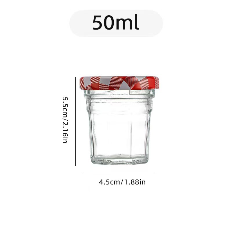 Fabricantes sellados al por mayor 45 seis bordes de vidrio de mermelada de miel enlatada enlatada para probar pequeñas botellas de miel divididas inteligente