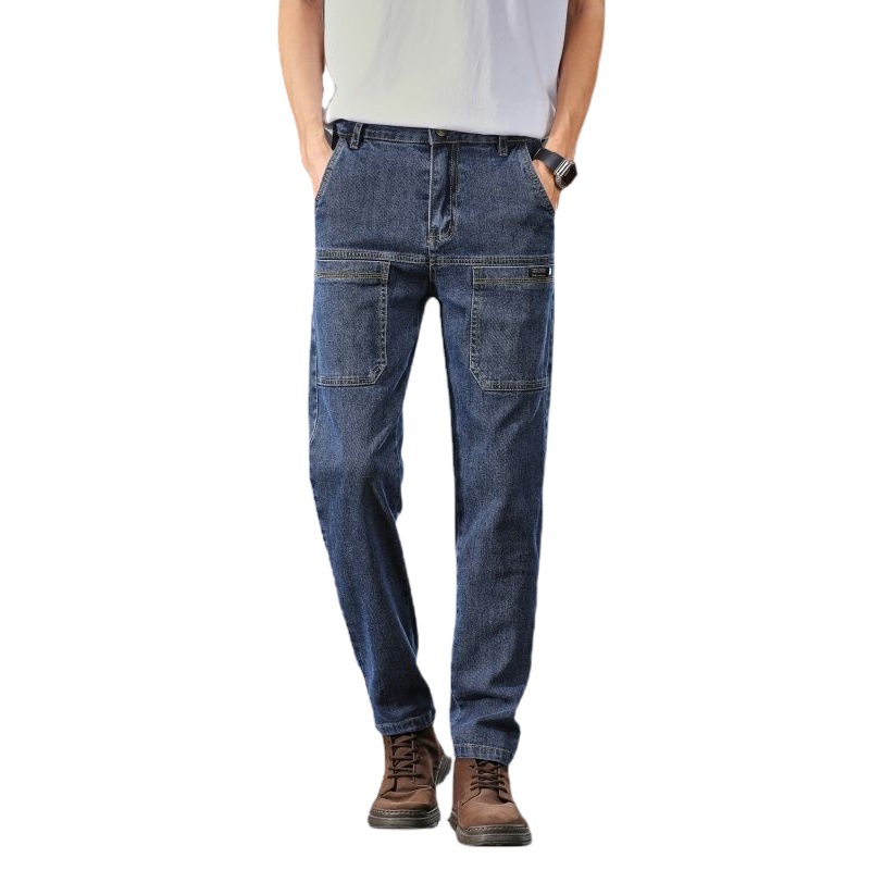 Bolsillo grande seis pantalones vaqueros de bolsillo de los hombres estiramiento rentable video corto popular pantalones de los hombres delgados pantalones rectos hombres