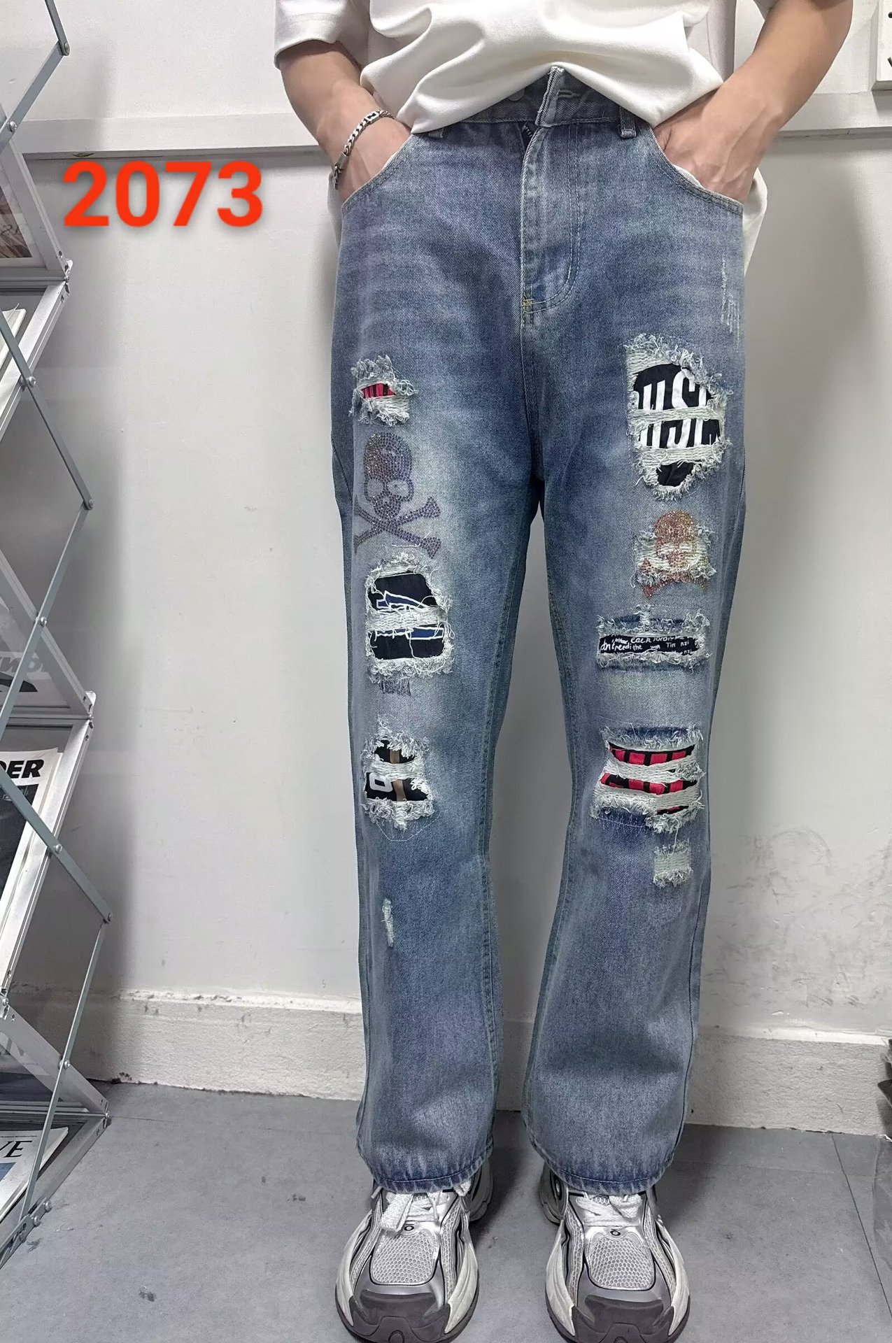 New Retro High Street Plus Size Loose Fit Jeans For Men Washed Paint Splattered Straight Leg Casual Long Pants Trendy_mkmklike.com