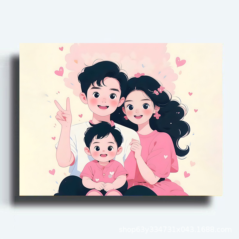Family portrait digital oil painting diy coloring painting a family of three or four hand-filled oil 2025 new decorative painting