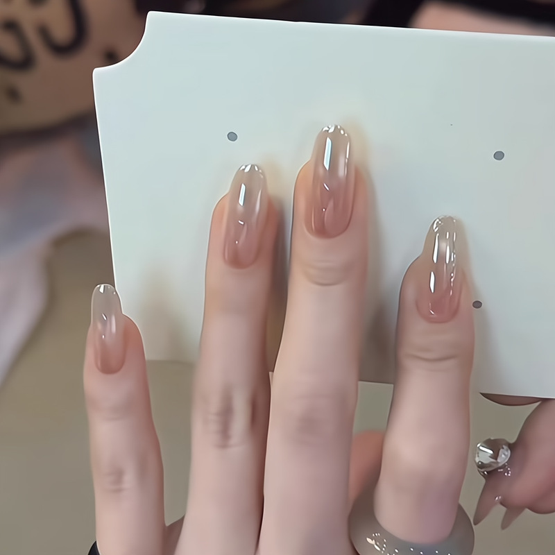 [Original by Ling Luo] Pure Desire Gentle White Moonlight Nude Peach Gradient Glass Beads Cat Eye Handmade Nail Art Wholesale