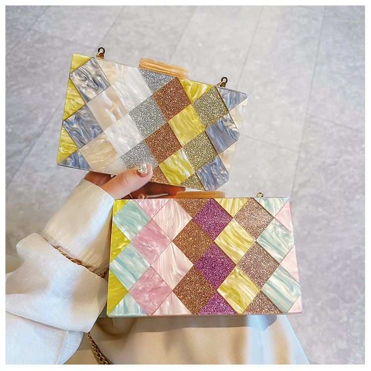 New cross-border foreign trade women's checkered acrylic bag, dinner bag, single-shoulder crossbody wedding and banquet clutch bag undefined