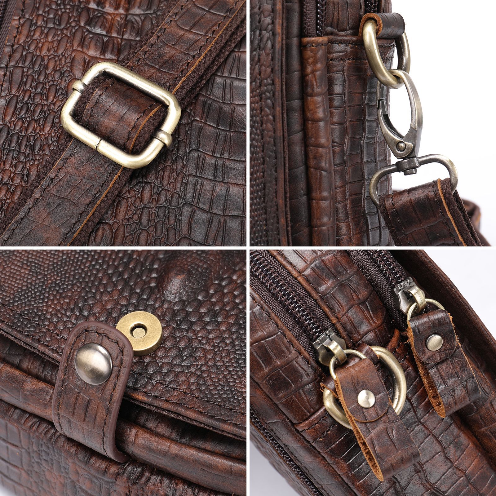 Herren-Umhängetasche aus echtem Leder, Retro-Krokodilprägung, hochwertiges Rindsleder, Schwarz/Braun, lässige Schultertasche_voghion.com