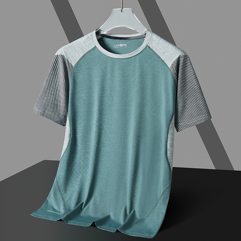 Verano casual Camiseta de manga corta de seda de hielo ropa de secado rápido transpirable para hombres deportes camiseta de entrenamiento físico cuello redondo media manga moda