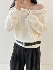 洋气花边字领上衣纯色宽松显瘦针织衫女2025秋季新款欧洲站