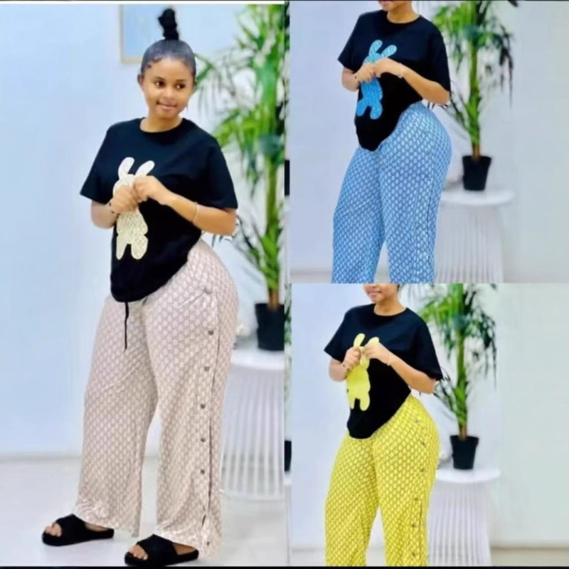 Cross-Border Double-Row Snap-Button Loose Wide-Leg Pants Casual Suit, Aliexpress Hot-Selling, Fashionable and Versatile 3D