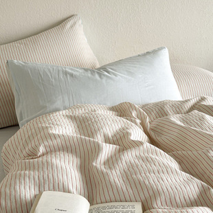 Ins Style Striped Yarn-dyed Jacquard Fresh Cotton Four-piece Set Cotton Bed Sheet Quilt Cover Three-piece Set Bedding