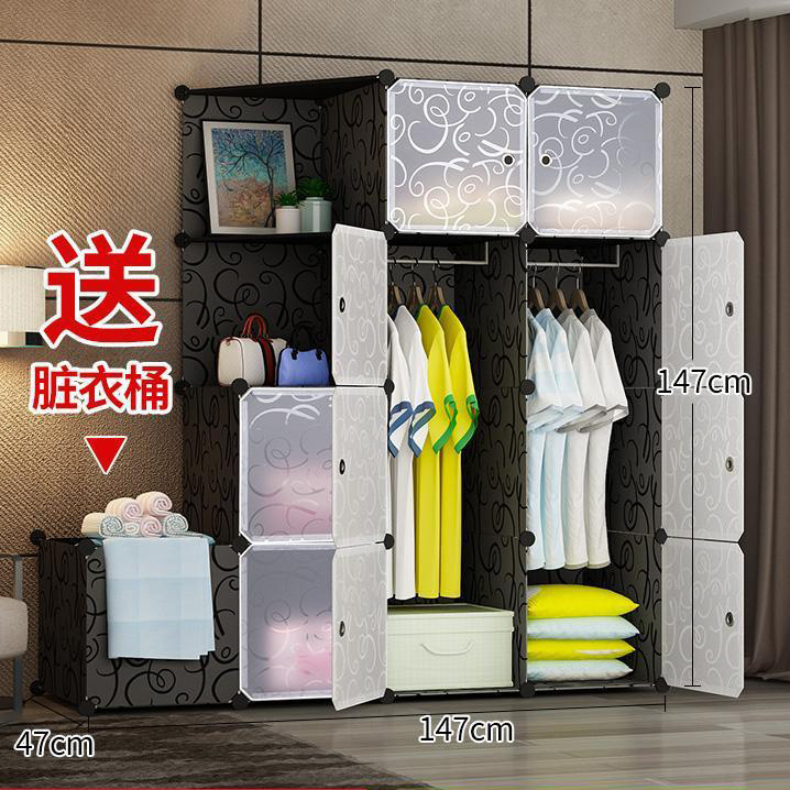 Armario simple moderno armario de tela simple sala de alquiler de tubos de acero engrosamiento reforzado dormitorio en casa montaje de almacenamiento gabinete colgante