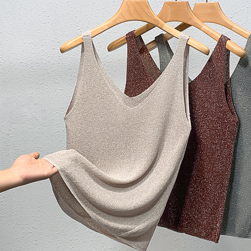 Ropa interior de las mujeres de punto de seda de brillo camisola 2024 primavera y verano europeo nuevo estilo occidental suelto sin mangas superior