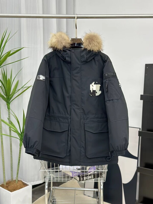 新款纯原洋基队连帽NY羽绒服女中长款加厚保暖大毛领工装冬季外套|undefined