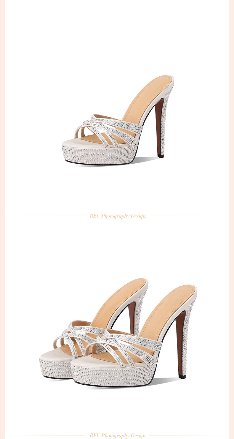 Sandal cao gót nữ mũi hở đính đá pha lê gót siêu cao 13 cm — đen( 13cm ) chi tiết 4