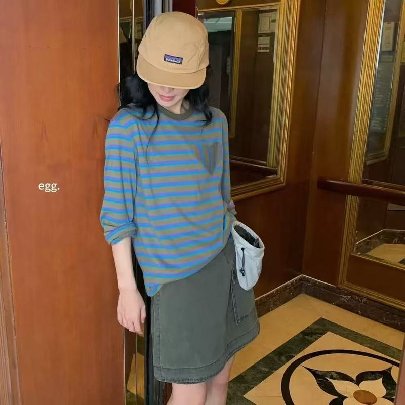 25秋季新款女装 egg家贴补爱心ins风宽松套头圆领长袖T恤女打底衫|undefined