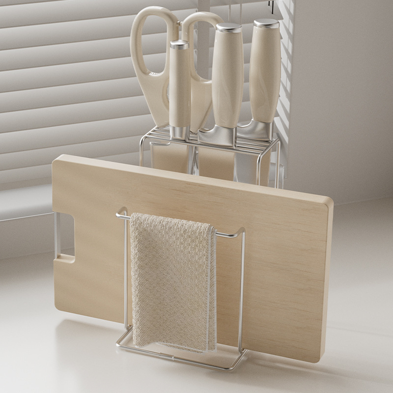Wall-Mounted 304 Stainless Steel Kitchen Knife Holder Countertop Storage Rack Cutting Board Storage Rack Thickeneded Household Rag Rack