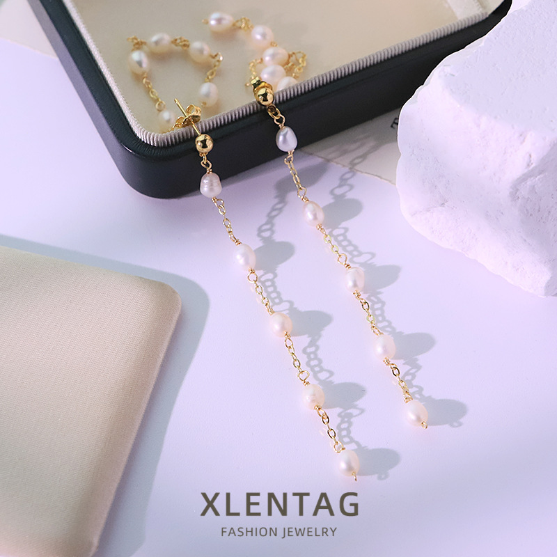 cadena de perlas naturales pendientes de bordas mujeres s925 aguja de plata aretes de aretes multifuncional chapado en oro 18k color preservación joyas de aretes al por mayor