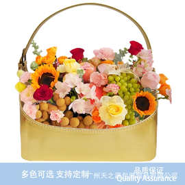 皮革收纳筐手提购物篮子礼品篮鲜花果篮装水果送礼结婚伴手礼篮子