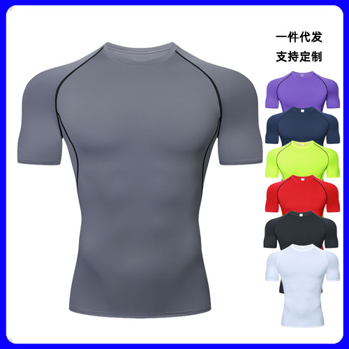 Cross-border PRO Men's Tight Quick-drying Breathable Short-sleeve Fitness Sports Top Outdoor Running Milk Silk Crew Neck Shirt