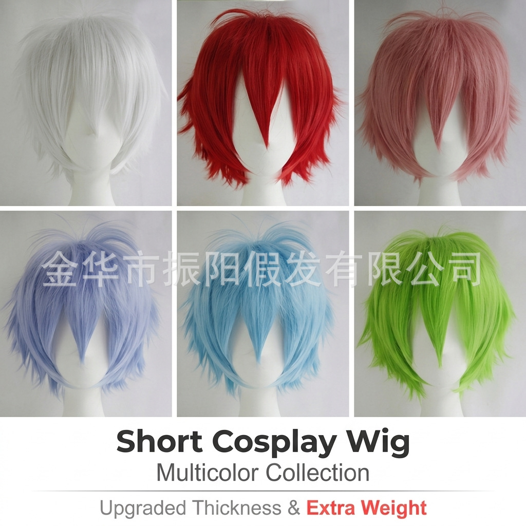 Cross-Border Hot-Selling Universal High-Temperature Fiber Anti-Frizz Cosplay Wigs Anime Wig Set Cosplay Anti-Frizz Short Curly Wig