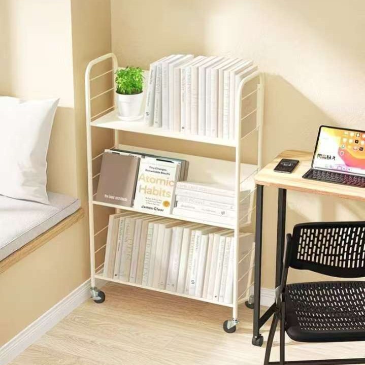 Living Room Bookshelf Floor-Standing Storage Rack with Wheels, Simple Household Trolley for Snack Storage and Bookshelf