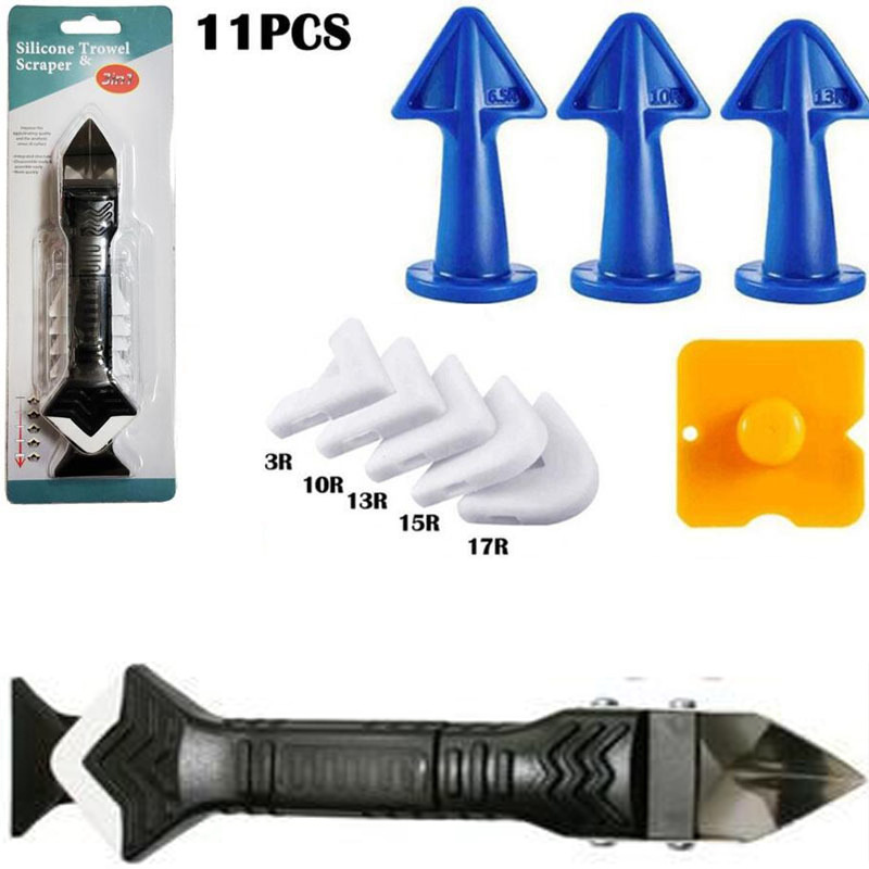 11件填缝工具吸塑3合1金属刮板刮刀接头密封塑料美缝喷嘴