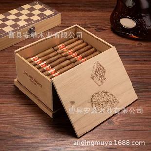 Customized Cigar Box Moisturizing Wooden Box Large Capacity 30-Pack Flip-Top Portable Cigar Maturation Box Men's Gift