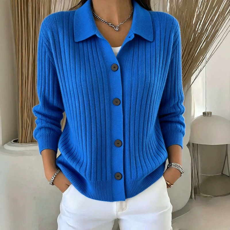 New foreign trade cross-border polo collar sweater jacket for women, autumn and winter outerwear with a unique design, casual and relaxed knitted cardigan for women