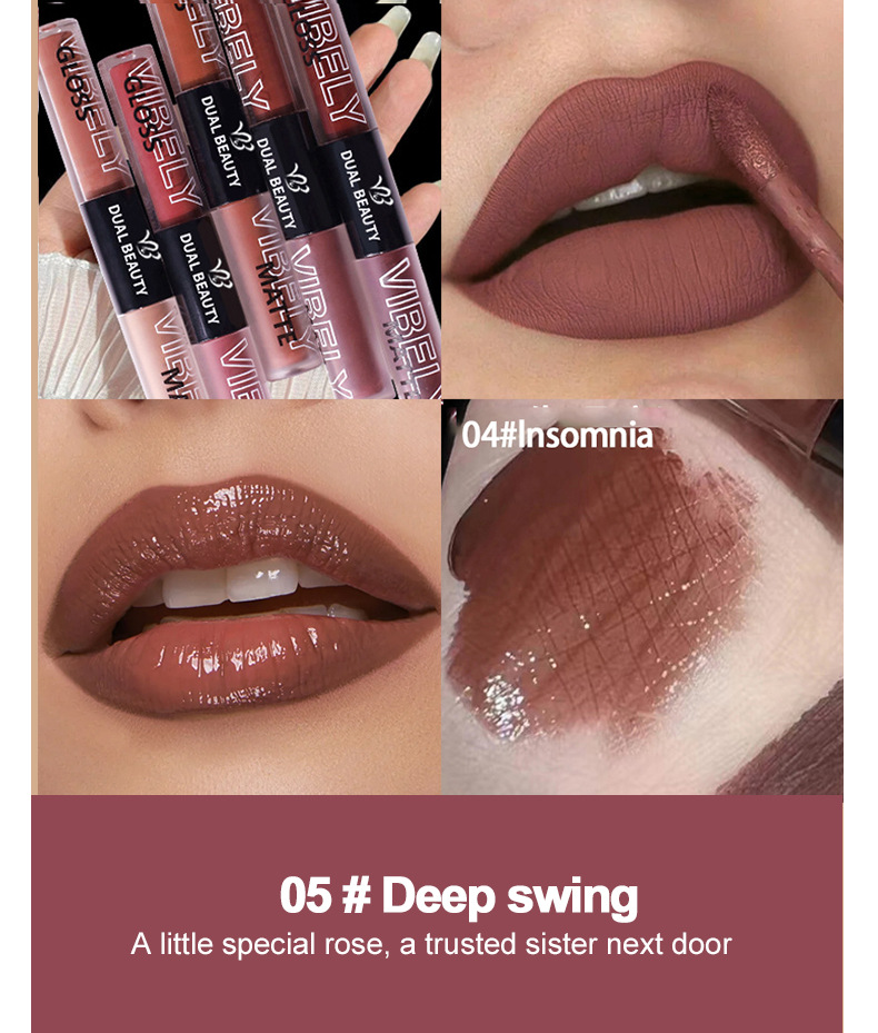 VIBELY, a double-headed water gloss mirror lip gloss, matte non-stick cup, matte lip gloss, whitening, film-forming and lip setting undefined